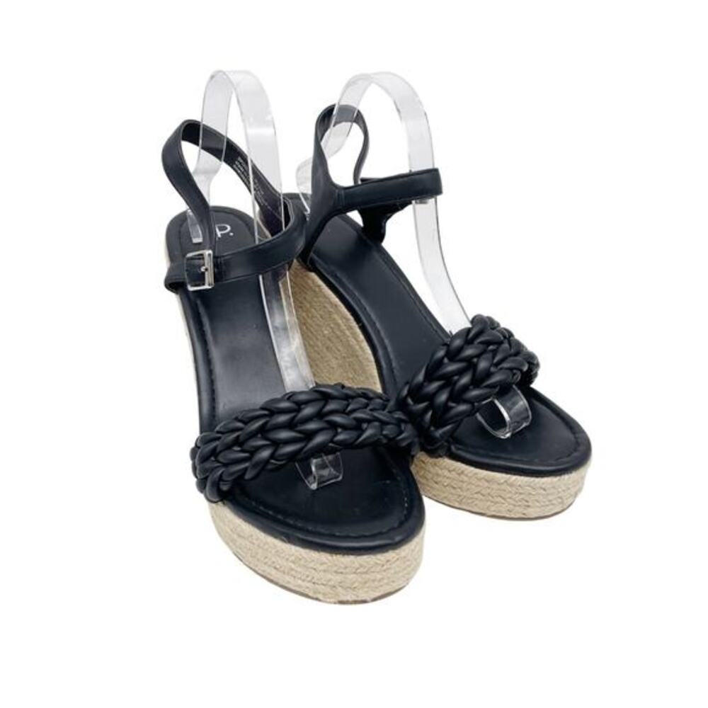 BP. Women's Goldie‎ Black Woven Espadrille Wedge Sandals Size 11M